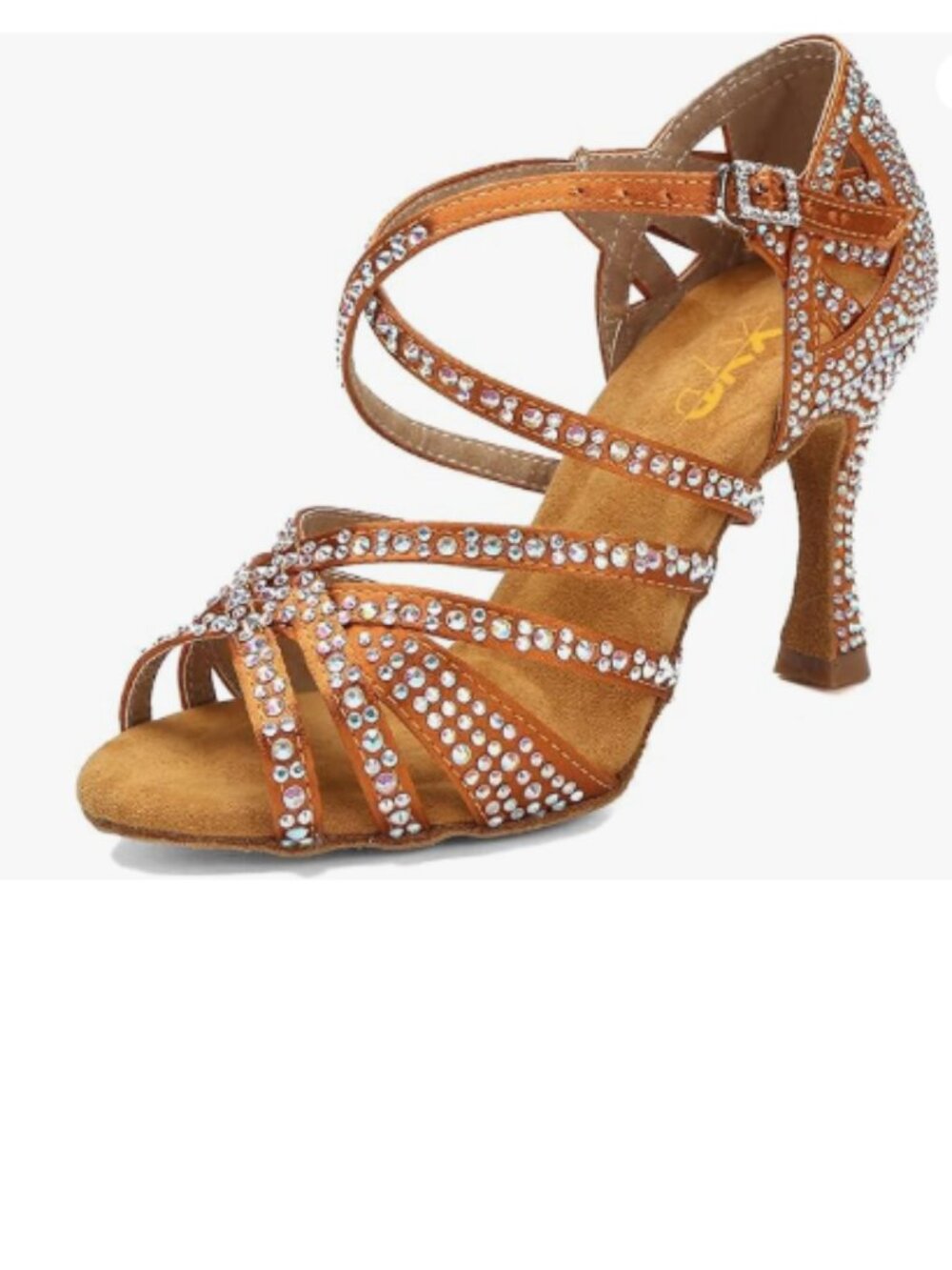 XYD Peru Dance Ballroom Latin Jazz Mid Heels Open Toe Crystal Rhinestone Sandals